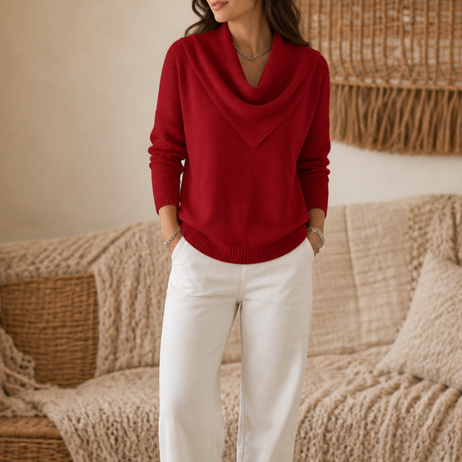 Collarvie – Draped Open-Collar Cowl Neck Sweater