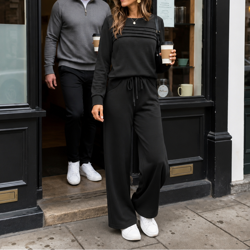 Wearbella – Pleated Crew Neck Drawstring Waist Lounge Set
