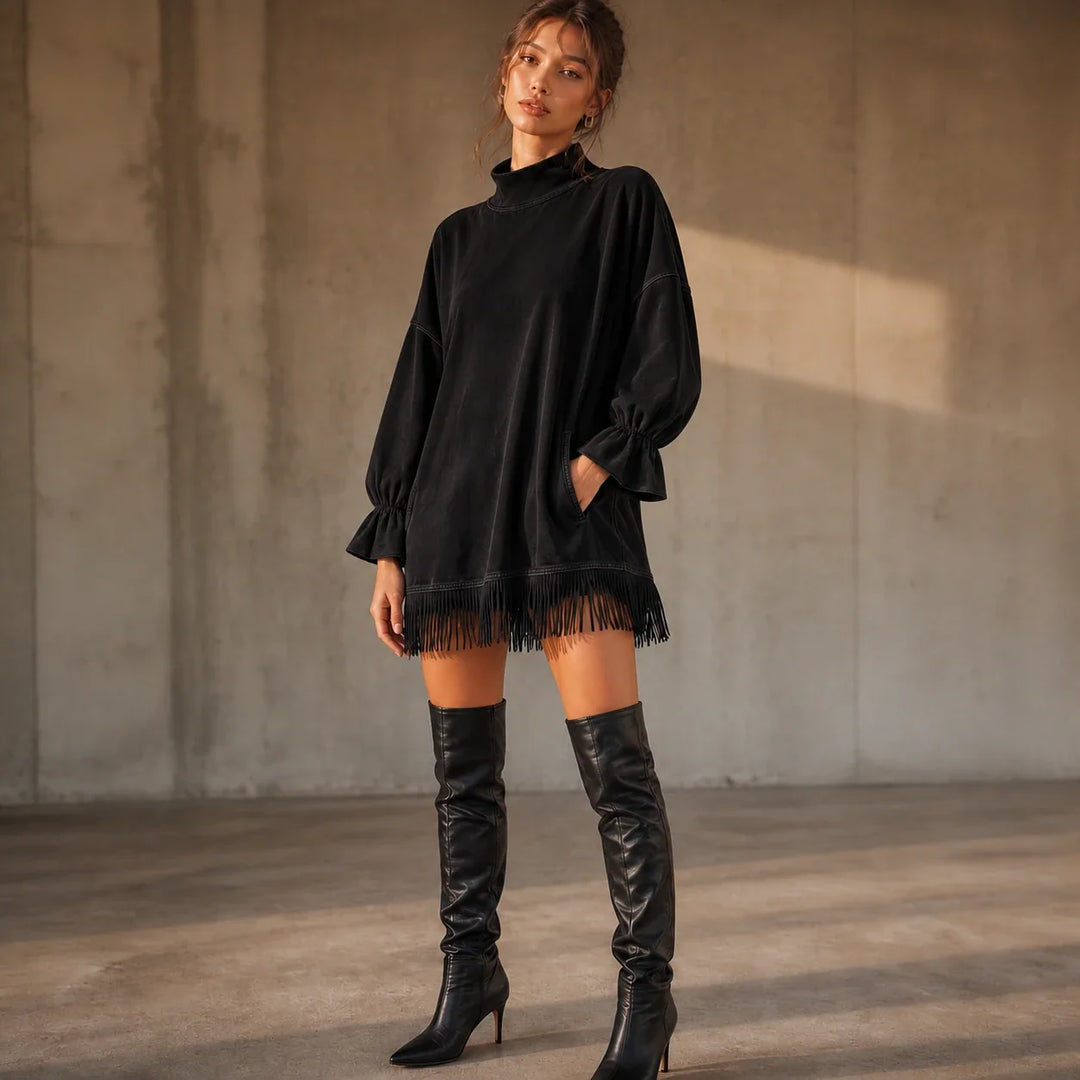 Tassel & Thread – Fringe Hem Oversized Sweater Tunic
