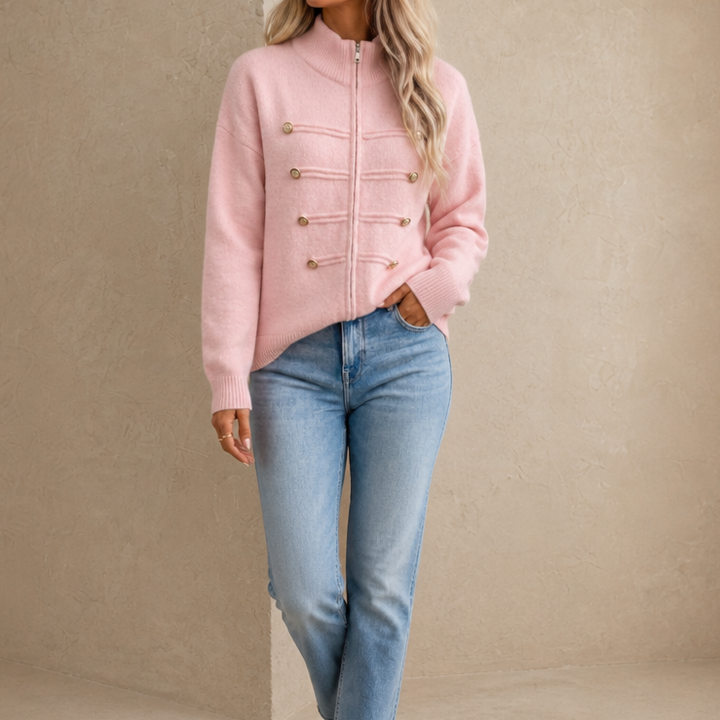 Mayfield – Gold Button Military-Style Knit Cardigan