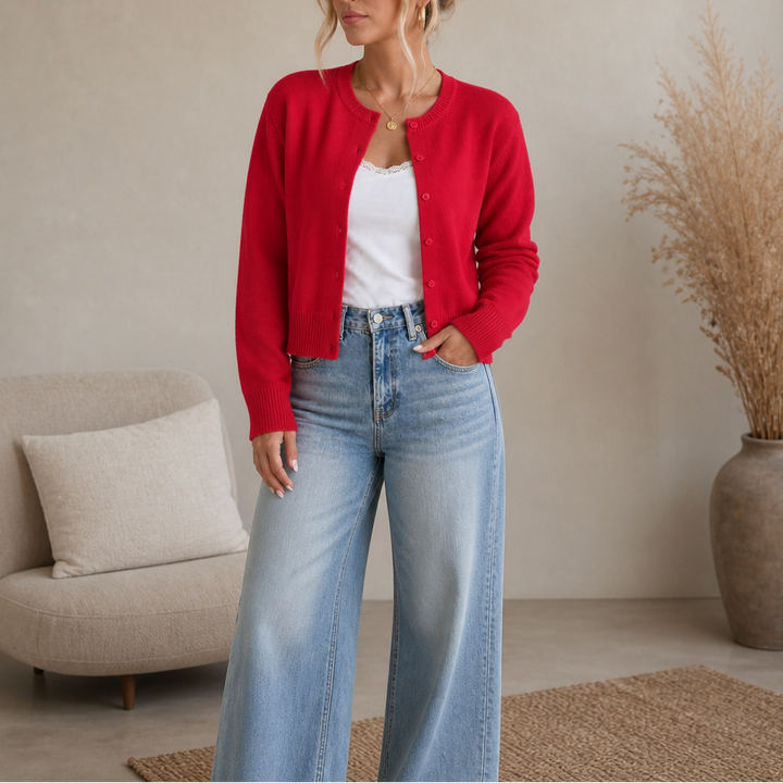 Wearbella – Solid-Color Round-Neck Cardigan