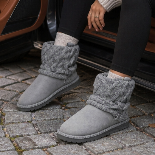Coziva – Cable-Knit Cuffed Mid-Calf Suede Boots