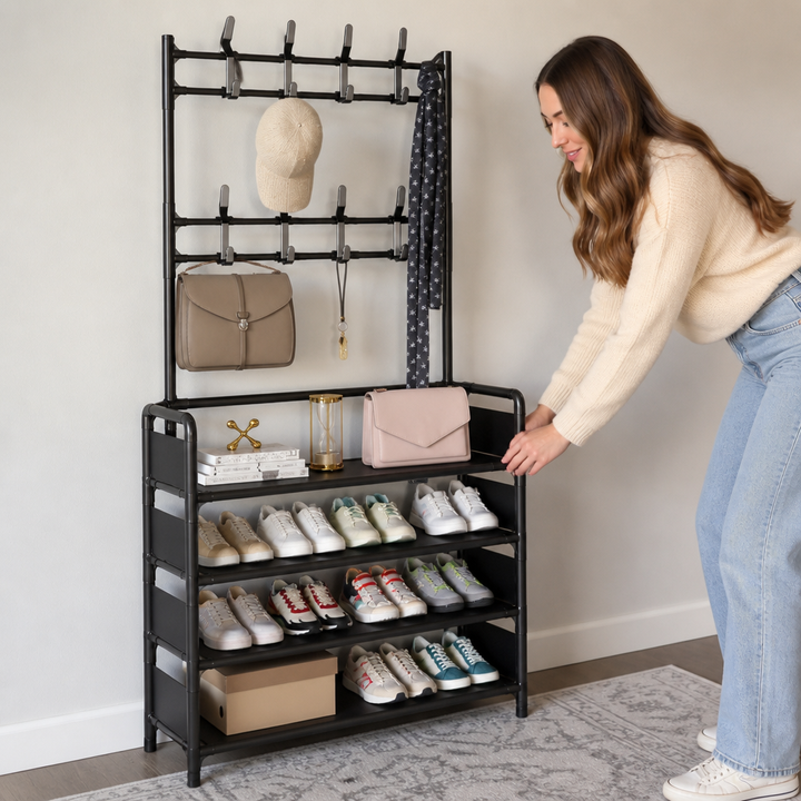 Haldrow – 3-Tier Shoe Rack With Coat Hooks