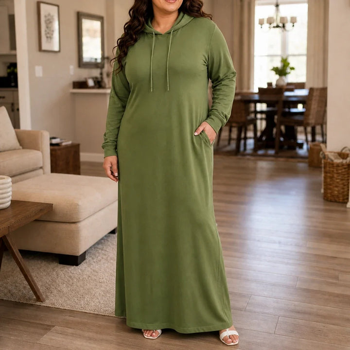 Easehaven – Hooded Pocket Knit Maxi Dress