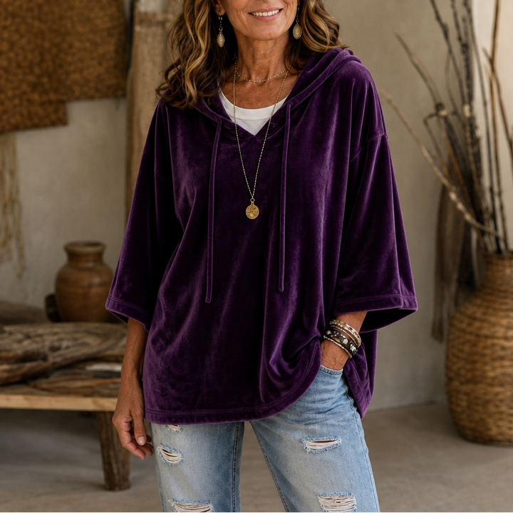 Veloura – V-Neck Hooded Velour Hoodie