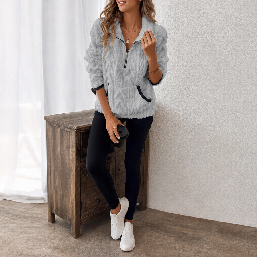 Plushly – Fuzzy Half-Zip Kangaroo Pocket Pullover