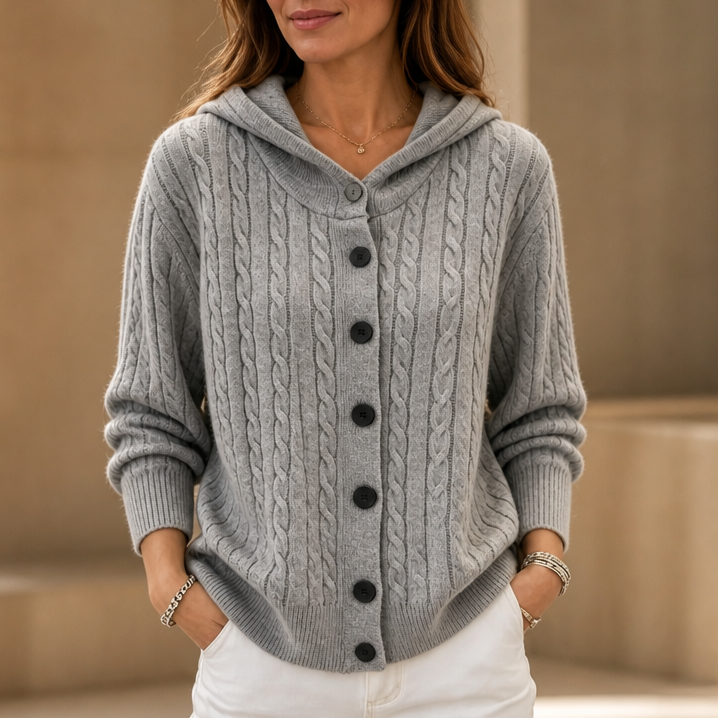Wearbella – Braided Cable-Knit Hooded Cardigan