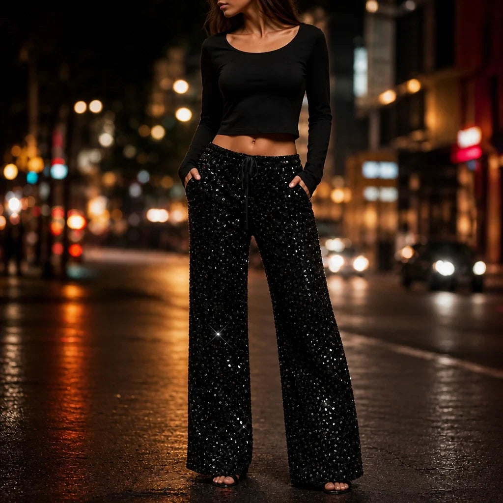Sequinelle – Sequin Straight-Leg Trousers