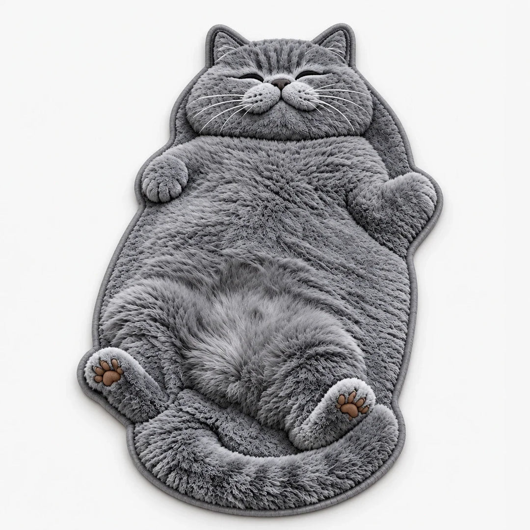 Tabby Tumble – Sleeping Cat-Shaped Plush Area Rug