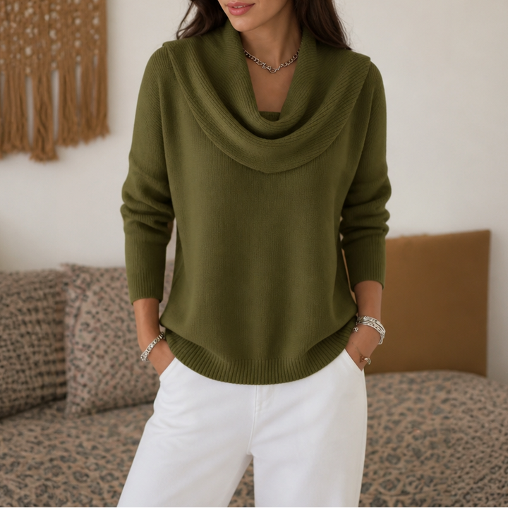 Draveline – Cowl Neck Drape Knit Sweater