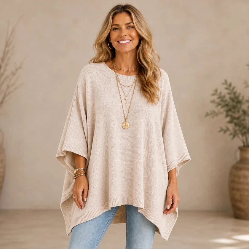 Drapeelle – Asymmetrical Batwing-Sleeve Knit Top