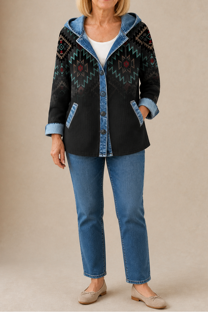 Havelyn – Denim-Trim Hooded Knit Cardigan