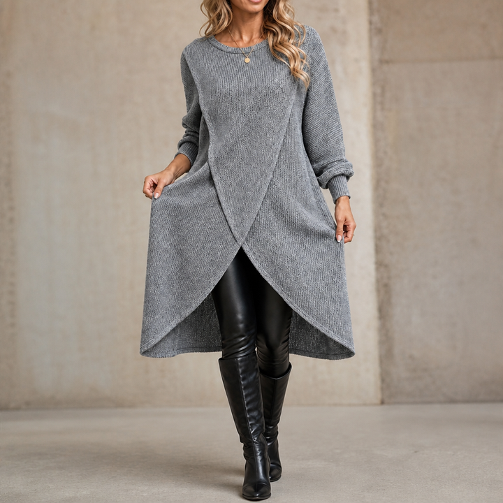 Wrapline – Asymmetric Wrap-Front Slit Hem Tunic Dress