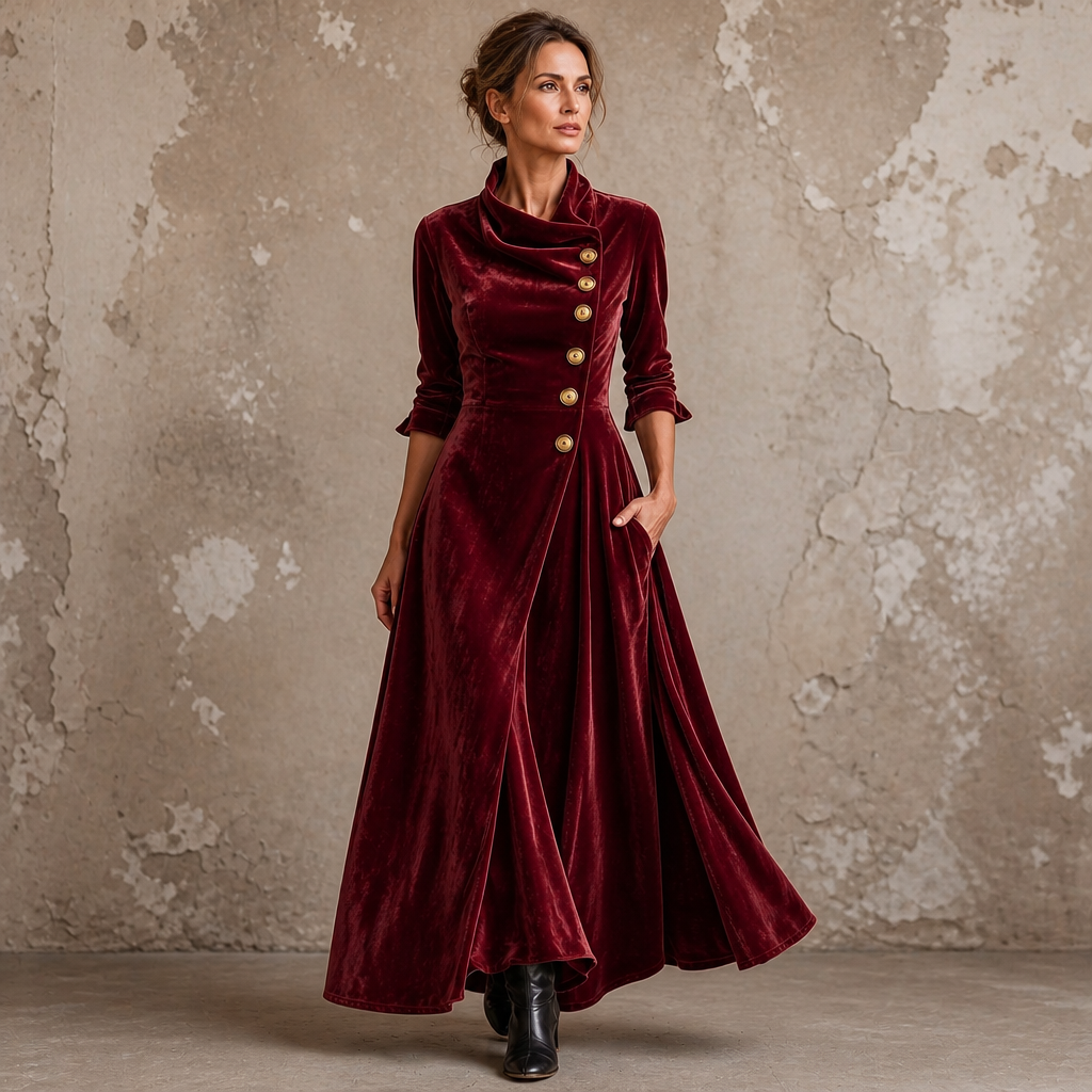 Veloura – Cowl Neck Velvet-Look Maxi Dress