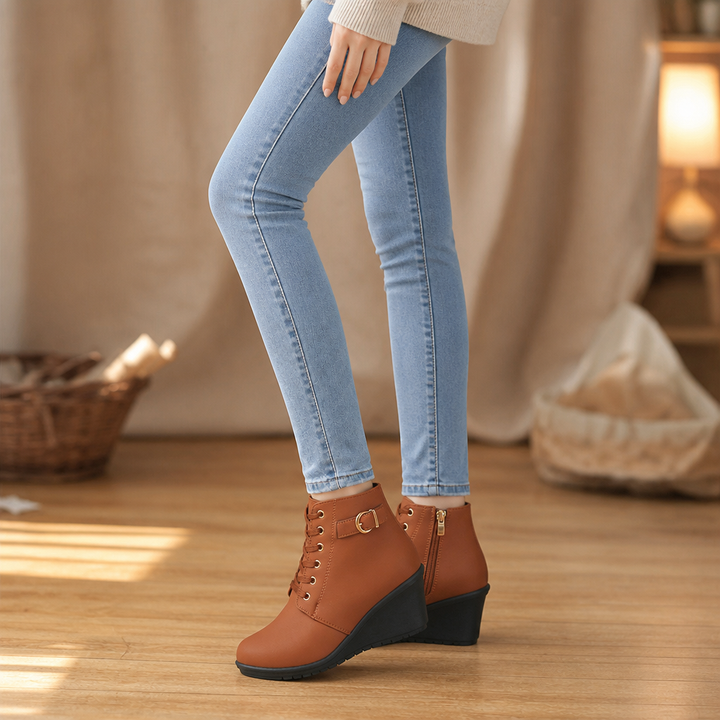 Wearluxe – Buckle-Strap Concealed Wedge Ankle Boots