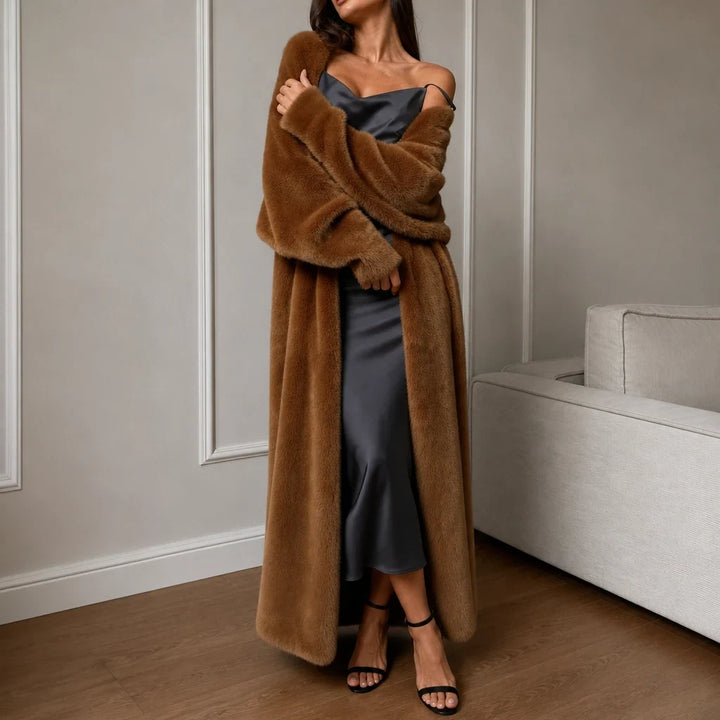 Veloura – Long Plush Faux-Mink Knit Coat