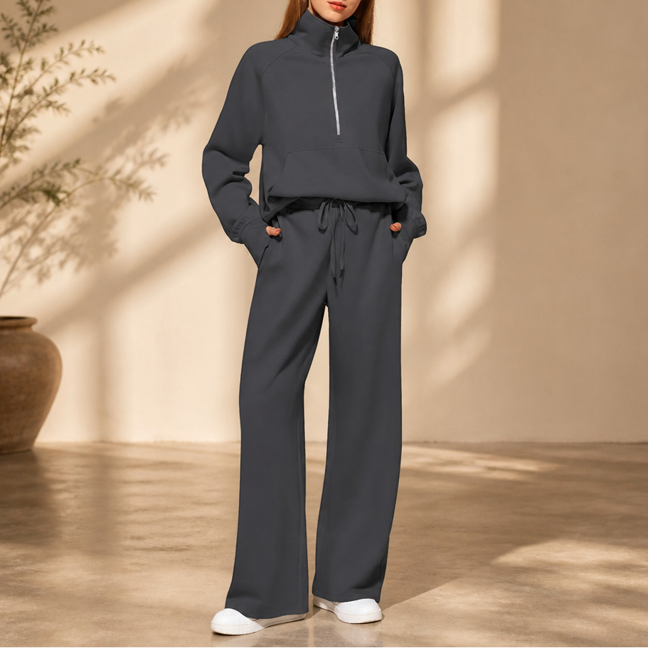 Easewell – Half-Zip Top And Wide-Leg Trouser Set