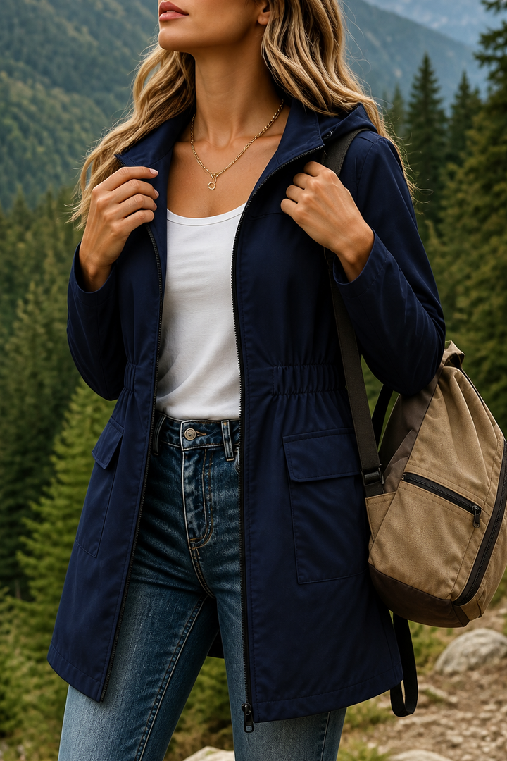 Rainette – Drawstring Waist Hooded Rain Jacket