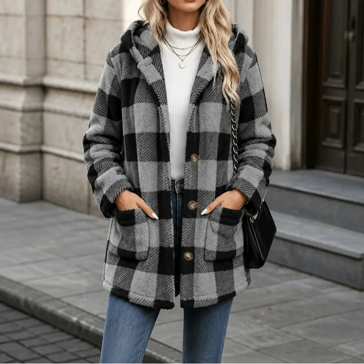 PlaidHaven – Buffalo Plaid Hooded Fleece Coat
