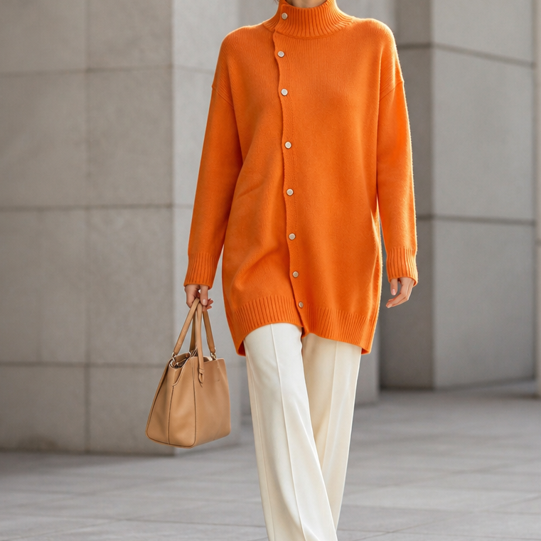 Wrapdaya – Oversized High-Neck Button Cardigan
