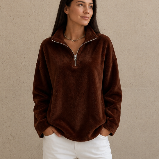 Cozyline – Dropped-Shoulder Quarter-Zip Sweatshirt