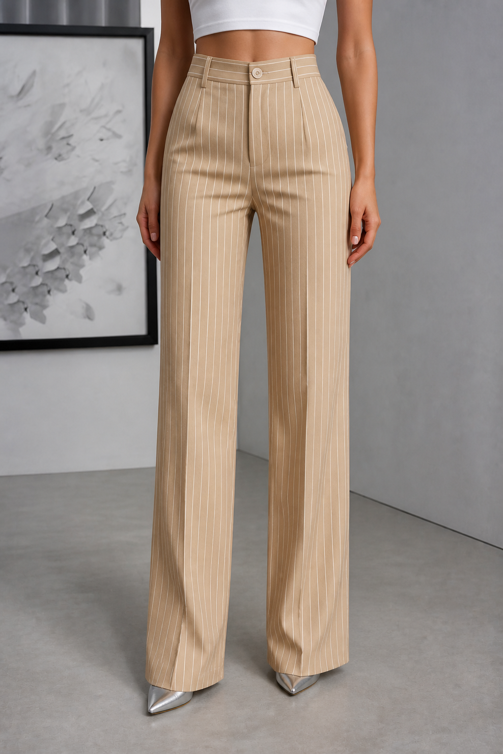 Longline – Pinstripe High-Waisted Wide-Leg Trousers