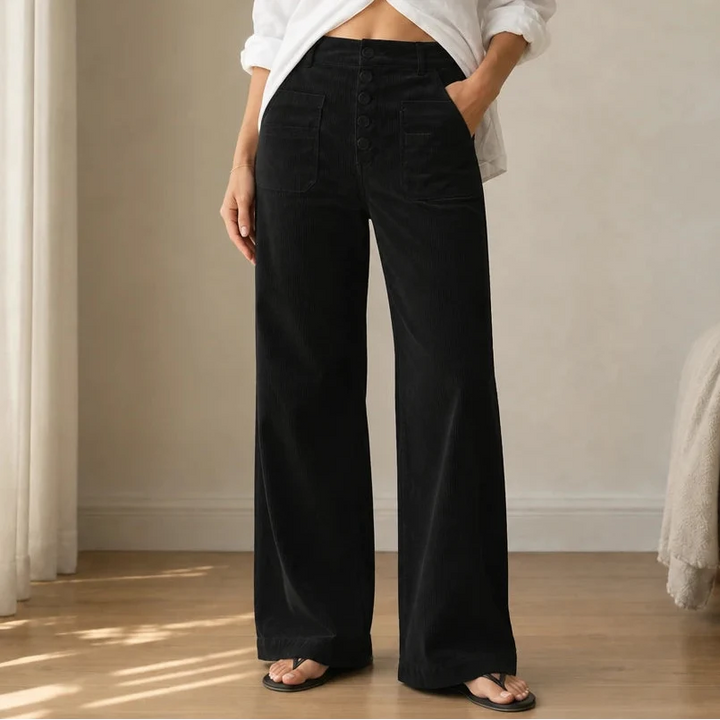 Veloura – High-Waisted Striped Velvet Flare Pants