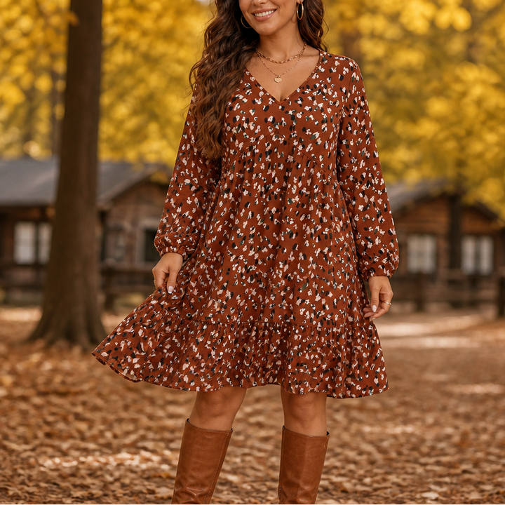 Maple Muse – Botanical Print Midi Dress