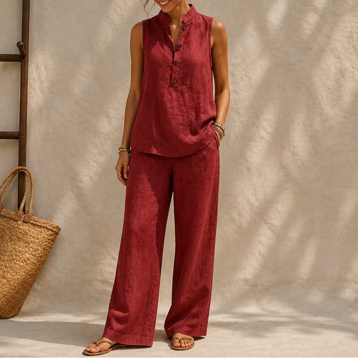 Poisematch – Stand-Collar Top And Wide-Leg Pants Set