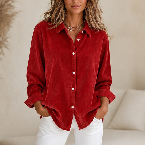 Cordelle – Oversized Corduroy-Look Button-Up Shirt
