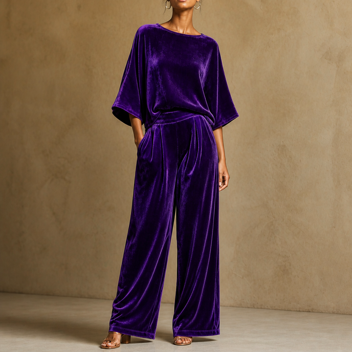 Veloura – Half-Sleeve Top And Wide-Leg Pants Set