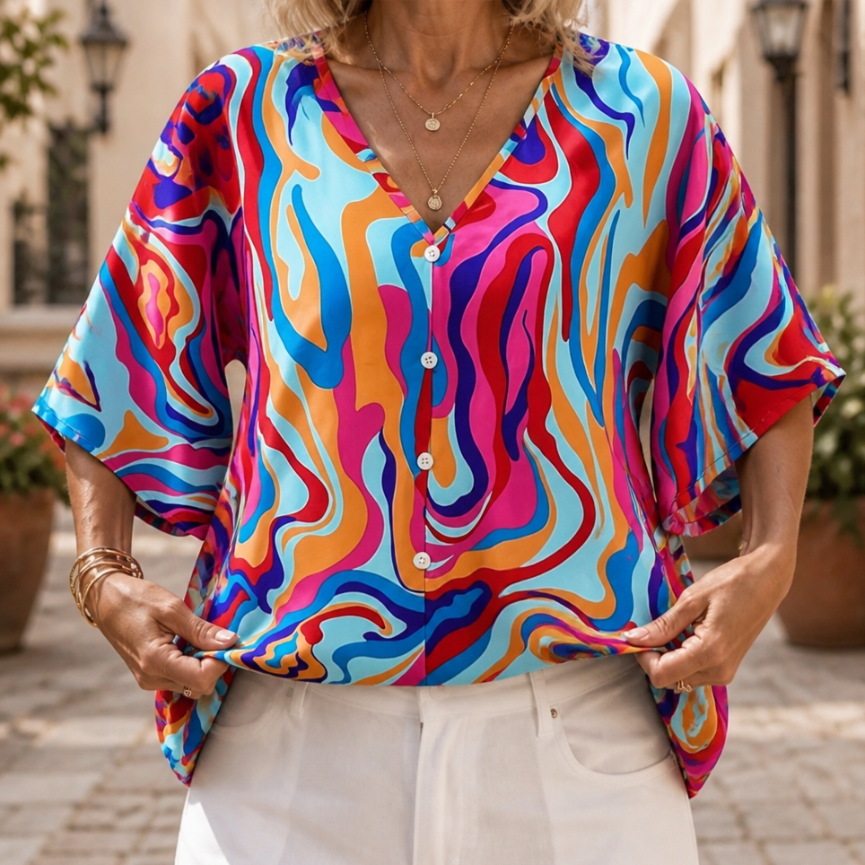 Wanderloom – V-Neck Blouse With A Drape That Skims, Not Clings