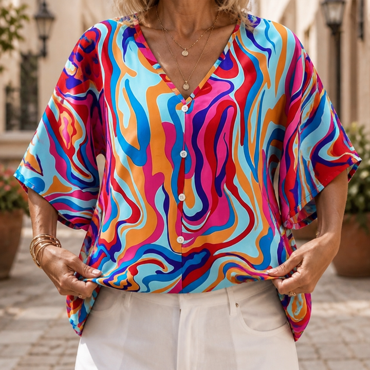 Wanderloom – V-Neck Blouse With A Drape That Skims, Not Clings