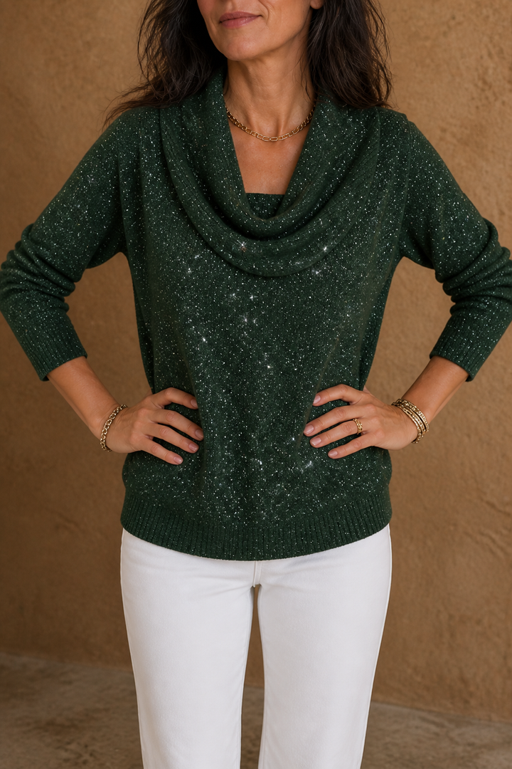 Sparkle – Shimmer Cowl-Neck Long Sleeve Top