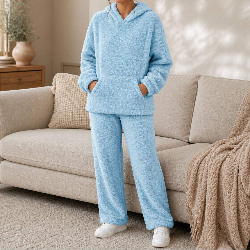 Cozy Haven – Plush Fleece Hooded Top And Jogger Pants Set