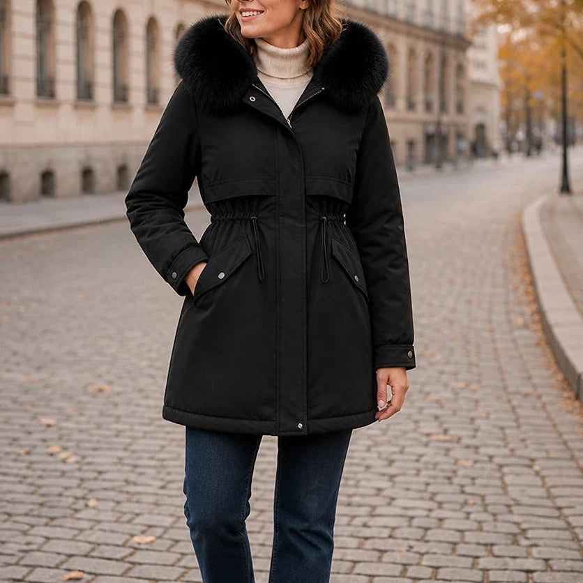 Plushora – Plush Hooded Mid-Length Parka