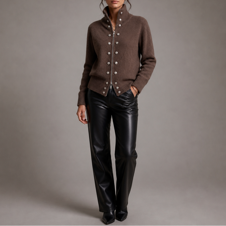 Wearvale – Two-Way Zip High-Neck Knit Cardigan