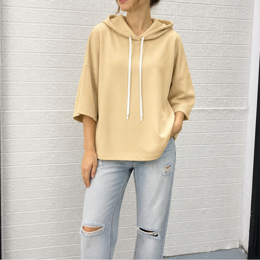 Layerly – Three-Quarter Sleeve Drawstring Hoodie