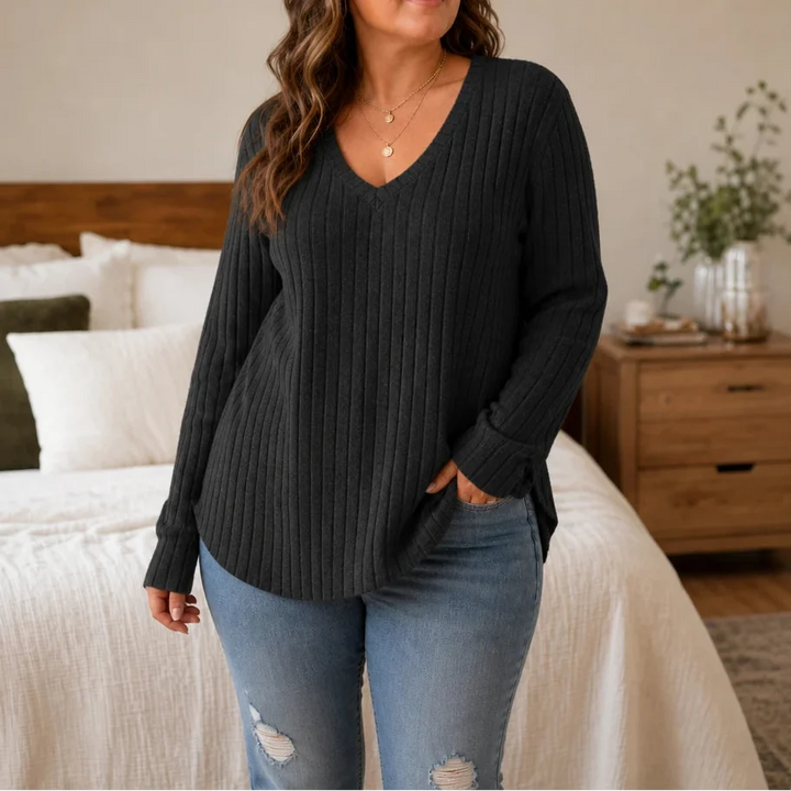Ribelle – Ribbed Brushed-Knit Deep V-Neck Top