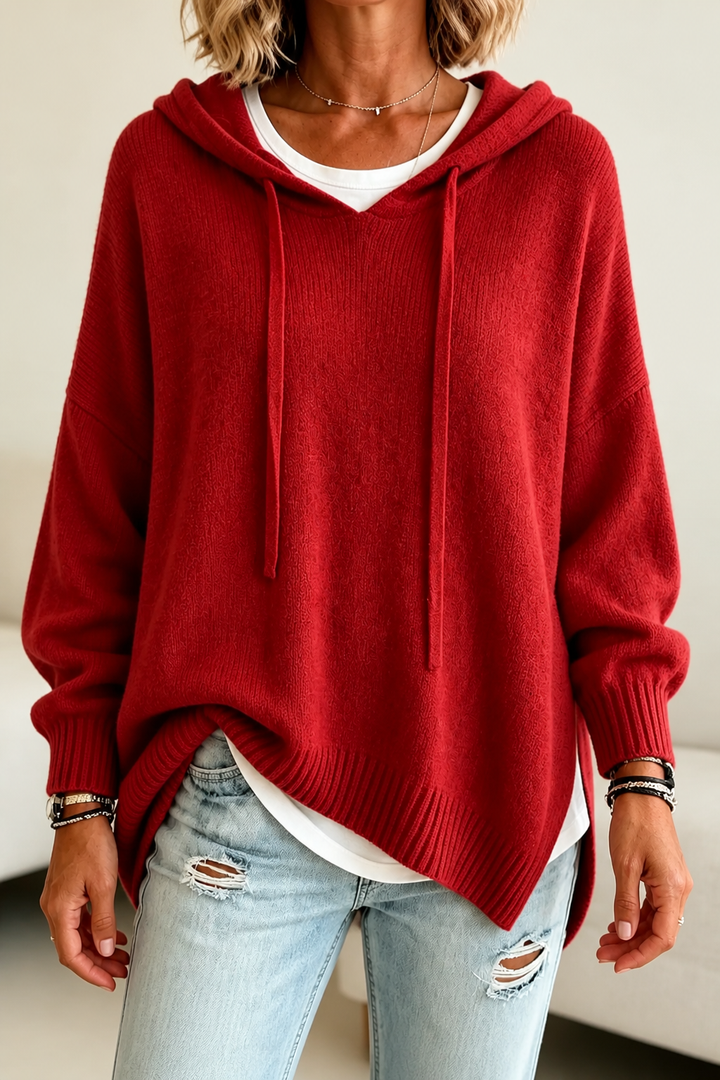 Wearbella – Oversized Drawstring Hooded Knit Sweater
