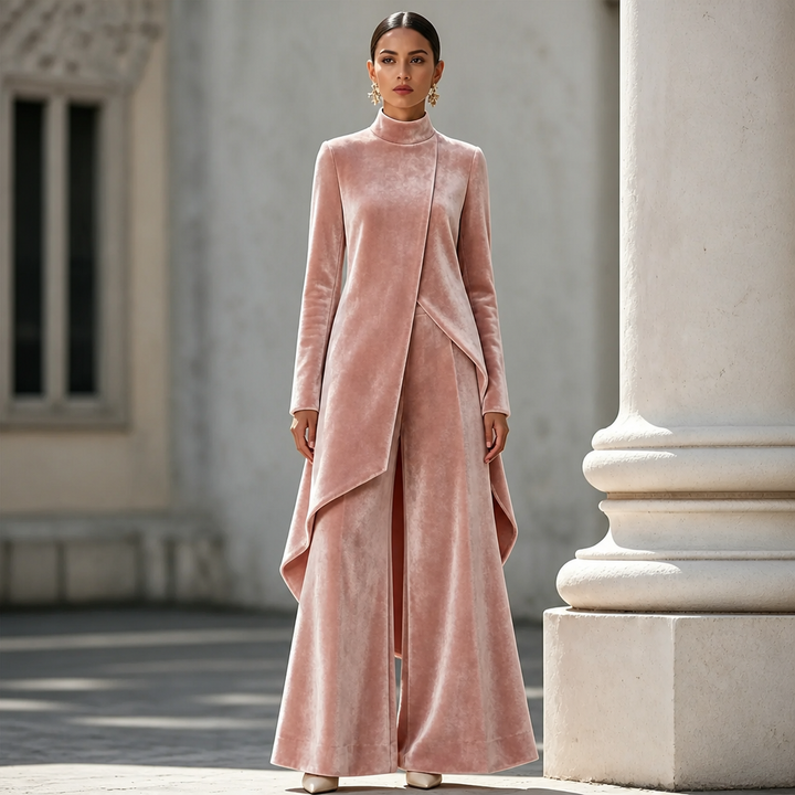 Draperie – Asymmetric Drape Velvet Top And Trouser Set