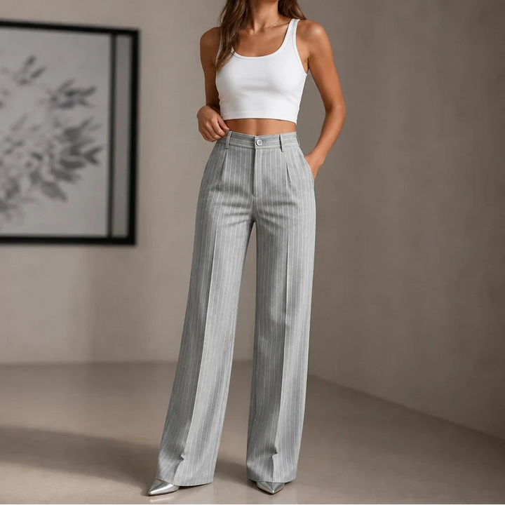 Wearbella – High-Waisted Pinstripe Wide-Leg Trousers