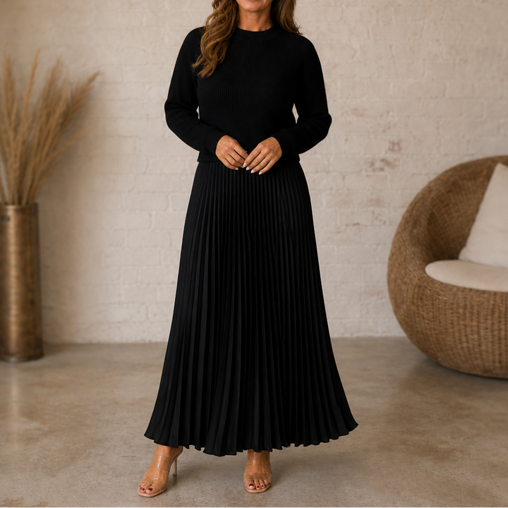 Wearbella – Sweater-Bodice Pleated Maxi Dress