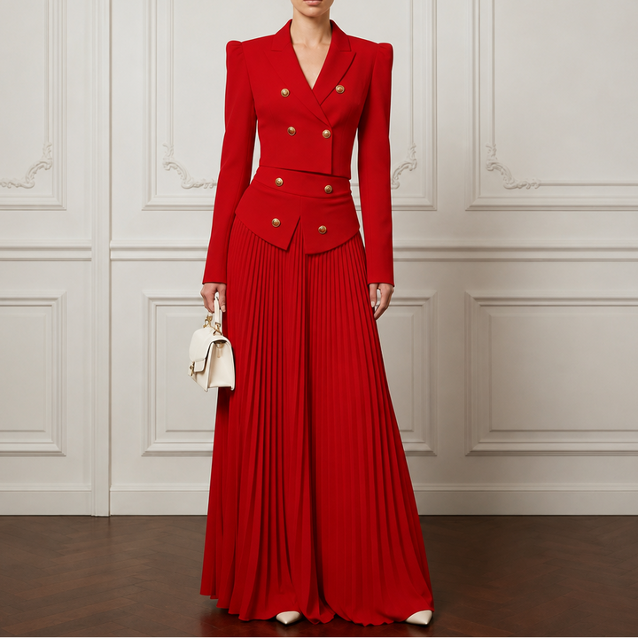 Poiseform – Cropped Padded Blazer And Pleated Midi Skirt Set