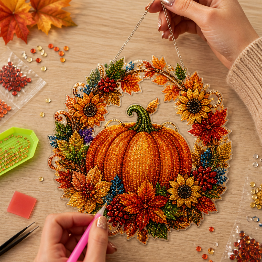Glimmerwreath – Pumpkin & Floral Diamond Painting Wreath Kit