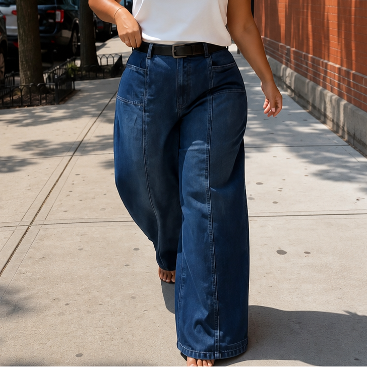 Longline Denim – High-Waisted Wide-Leg Seam Jeans