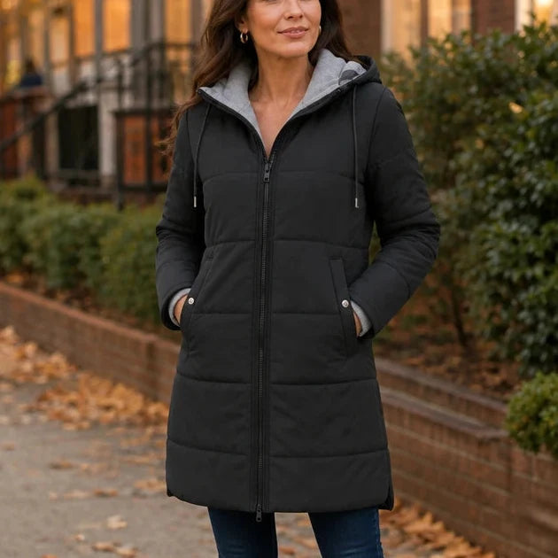 Vellora – Long Quilted Hooded Winter Coat