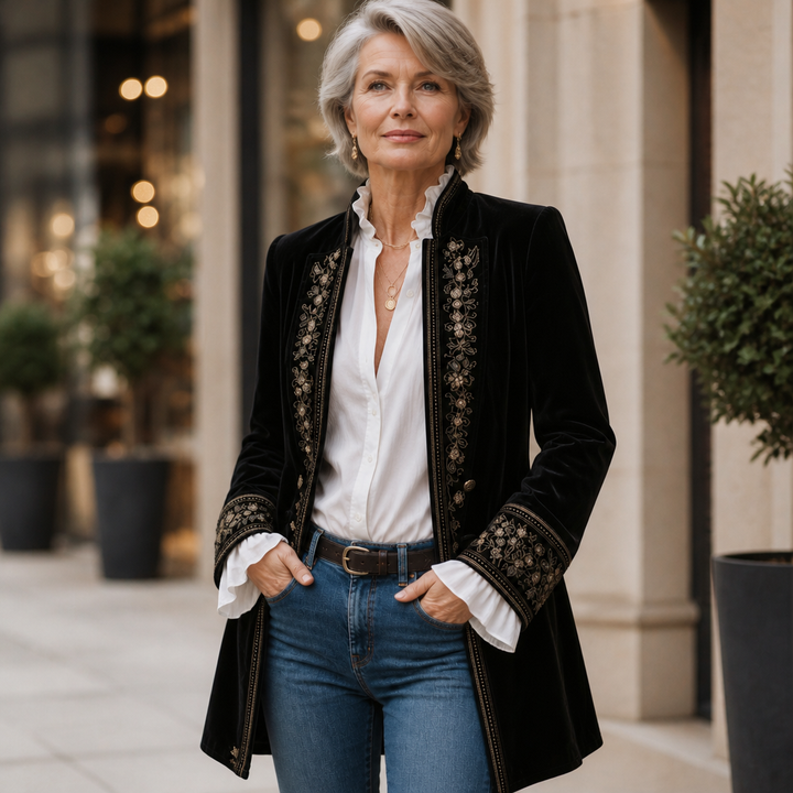 Anastasia – Velvet-Look Longline Blazer