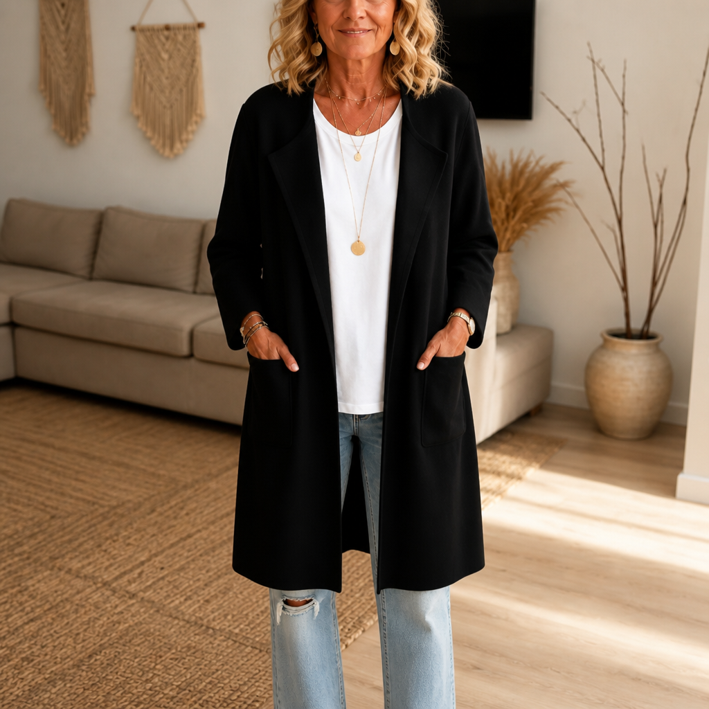 Draperie – Longline Open-Front Wool-Blend Look Coat