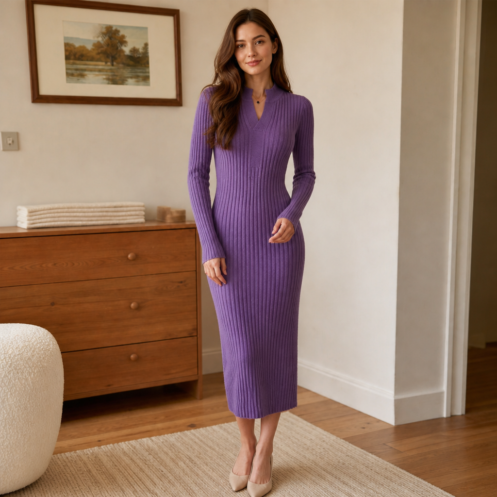 Marjorie Merino – Deep Ribbed Cinched-Waist Dress